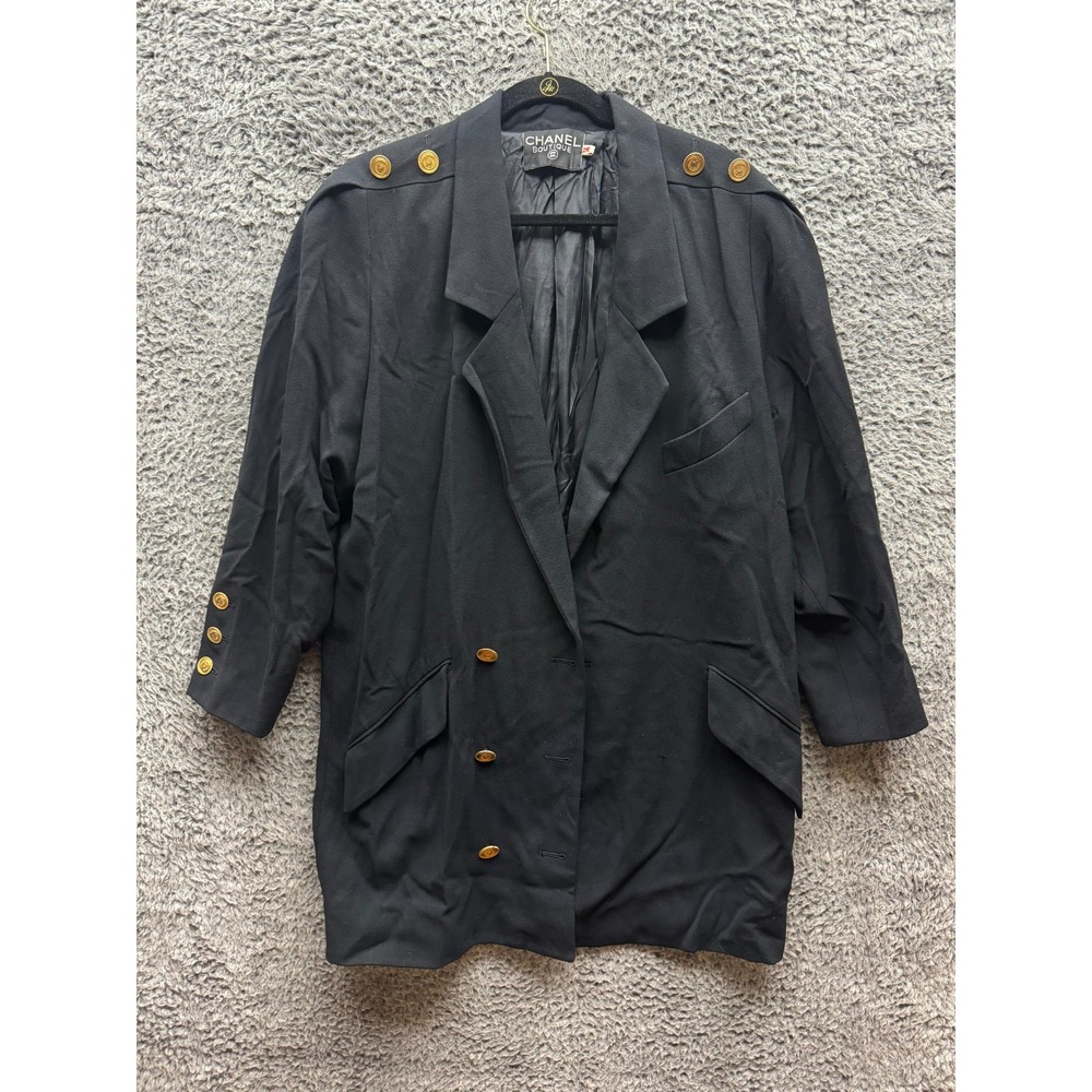 Vintage 80's Chanel Double Breasted Blazer Jacket‎ Black Womens Size 36